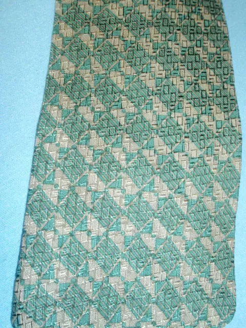 Vintage Harve Benard Holtzman Green Tan Diamond 100% Silk Cravat Necktie Tie EUC
