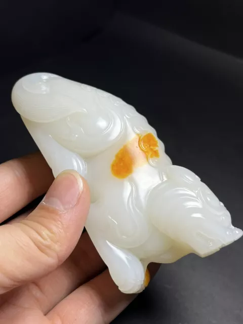 Chinese Exquisite Handmade Brave Troops carving Hetian Jade Statue