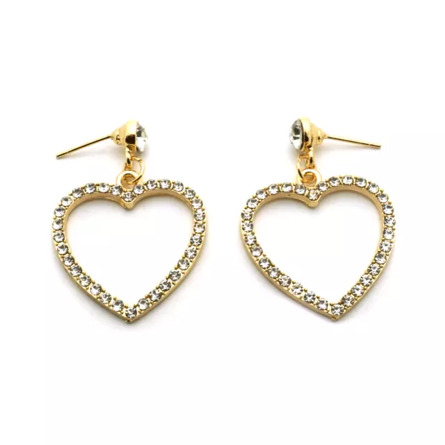 TB Heart Rhinestone Valentine Day Love Classic Fashion Gold tone Dangle Earrings