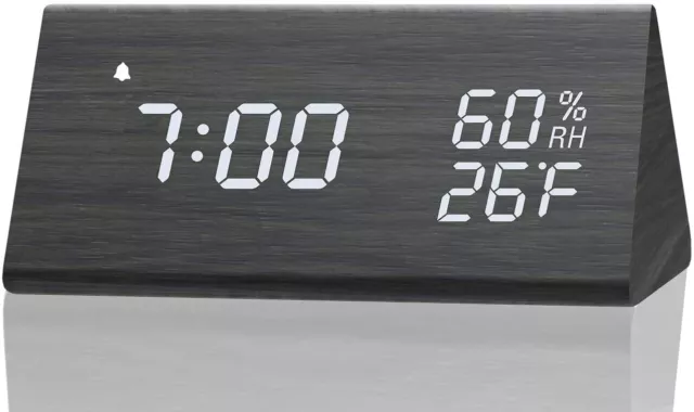 Digital Alarm Clock with Wooden Electronic LED Time Display 3 Alarm Settings
