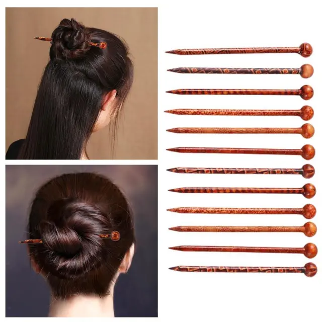 12 piezas pinzas para el cabello de madera impresas horquilla mujer mujer mujer pelo panecillos