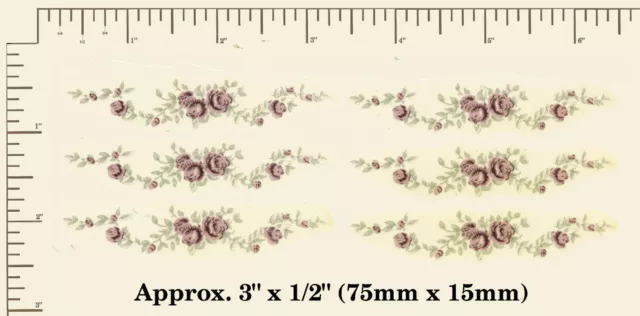 6 x Waterslide ceramic decals Decoupage Floral  Flowers Approx 3" x  1/2"  B117