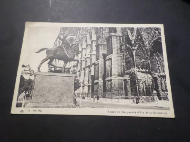 CPA POSTCARD REIMS, STATUE OF JEANNE D ARC and CATHEDRAL, VF PC