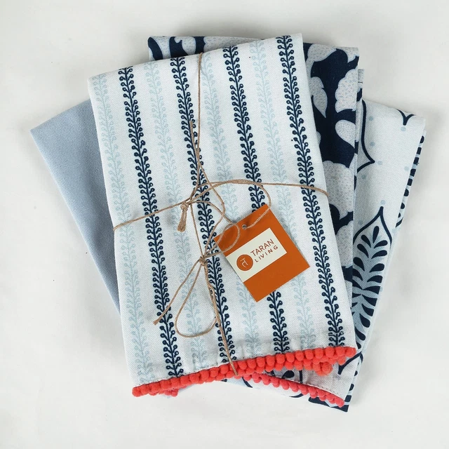 Printed Kitchen Tea Towels 18x28 inch Blue 100% Cotton Dish Cloth  Set of 4