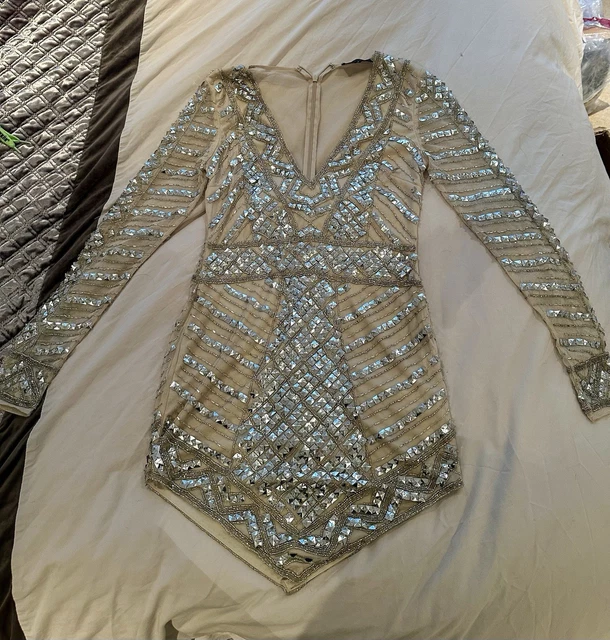 peace + love sequin dress Bnwt Missguided peace and love scoop back embellished midi dress in silver 14