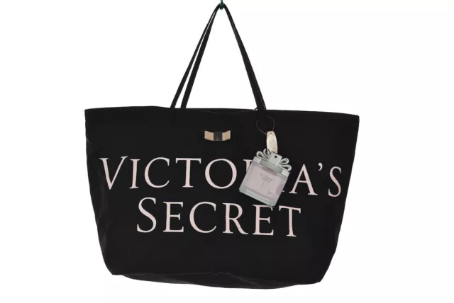 NEW Victorias Secret Handbag Size Large Black Pink Printed Tote Bag Purse