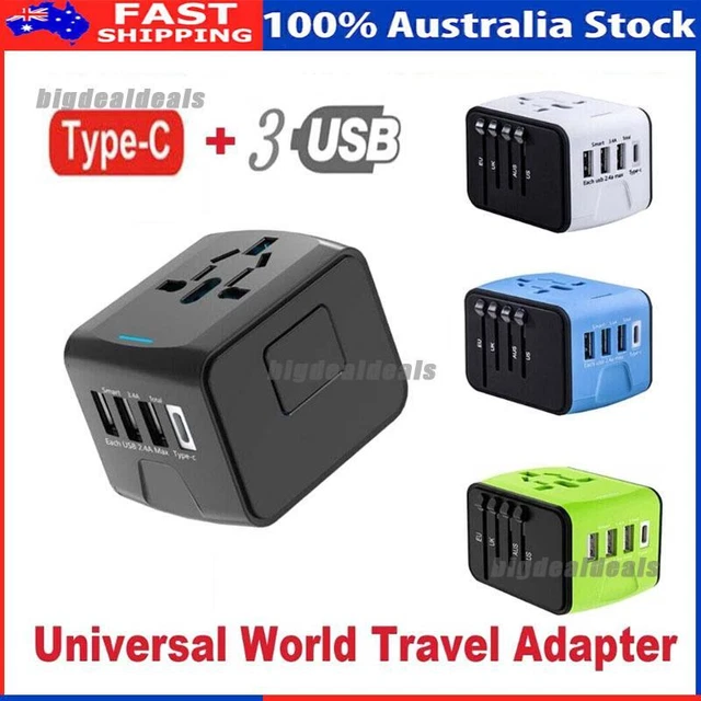 Universal World Travel Adapter 3 USB & Type-C Charger US/UK/EU/AU Plug Converter