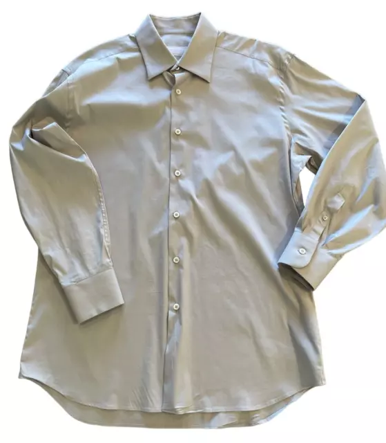 PRADA MEN'S BUTTON down button up dress shirt cement tan 41 16 long ...