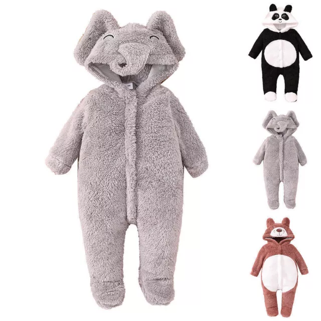 Newborn Baby Boy Girl Elephant Panda Bear Hooded Romper Kids Jumpsuit Bodysuits◢