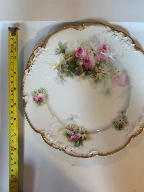 Antique JP Limoges Pink Roses with Gold Scalloped Trim Plate