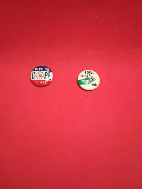 Vintage 1960s Give To Cope Politics Hat/Lapel Pin Lot (2) RARE