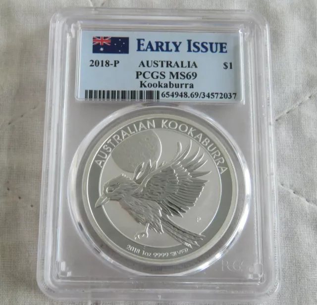 AUSTRALIA 2018 KOOKABURRA 1oz .9999 SILVER DOLLAR SLABBED PCGS MS69 EARLY STRIKE