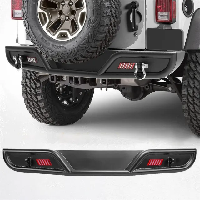 Rear Bumper Heavy Duty Textured Steel For 2007-2018 Jeep Wrangler JK +LED Lights