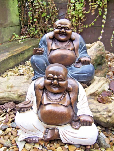 Fair Trade Hand Made Carved Resin Chinese Laughing Buddha Statue Indonesia 20cm