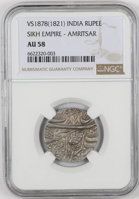 NGC AU58 VS1878 (1821) India Rupee Sikh Empire - Amritsar Silver Coin