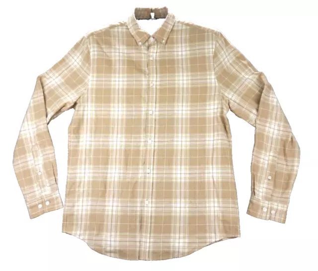 Asos Men's Beige Cream Plaid Check Long Sleeve Button Up Shirt Size Large Cotton