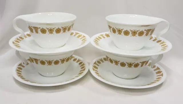 Vintage Corelle Coffee Cups and Saucers Butterfly Gold Yellow Flowers 8 pc