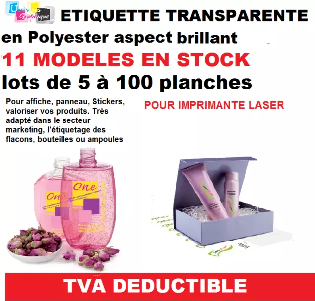 Étiquette transparente polyester brillant autocollante pour imprimante 11 modèle