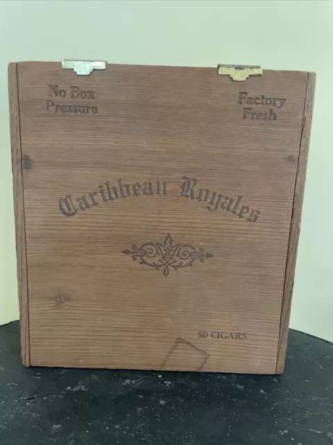 Caribbean Royales Cigar Box Wooden Metal Hinge Dovetail Corners Vintage