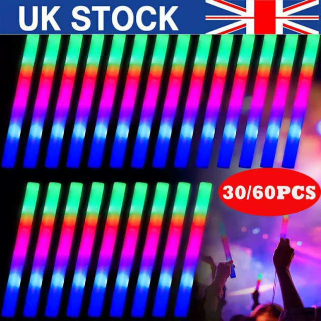 30/60X Led Foam Sticks Flashing Glow Sticks Party Supplies Light Up Baton Wands