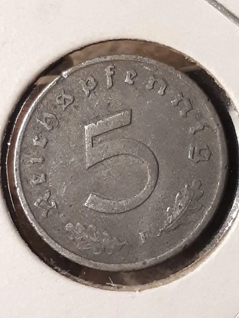 Vintage 1940 F , WW2 German 5 Reichspfennig , WWII Era Heavily Circulated Coin