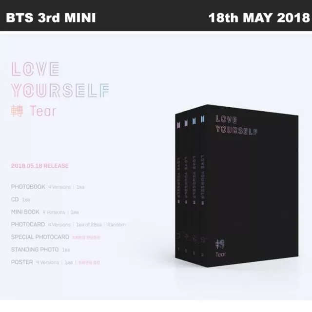 BTS LOVE YOURSELF 轉 Tear 3rd Album 4SET(YOUR) full Ver.CD+Photobook+tracking No