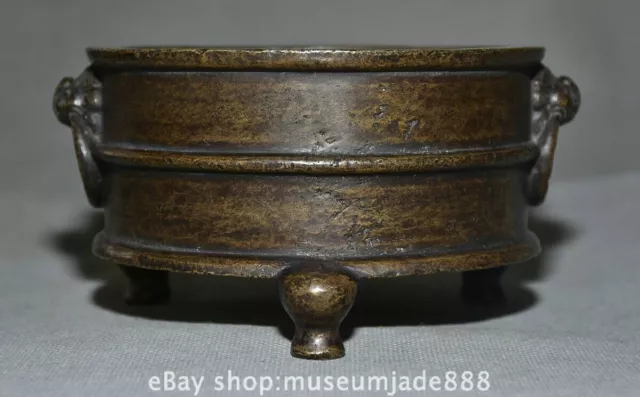 5.2 " Marked Old Chinese Copper Dynasty Beast Ear Ring incense burner censer