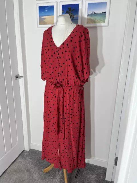 LADIES SIZE 20 RED POLKA DOT MIDI TEA DRESS FROM ROMAN rrp £38