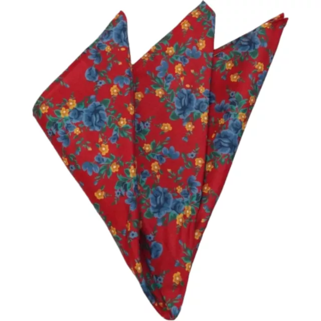 NORDSTROM RACK Mens Floral Handkerchief Pocket Square Red Blue Green Hanky 12"