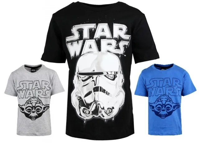 New Boys Official Star Wars Storm Trooper & Yoda T-Shirt Tops Age 18 m - 14 yrs