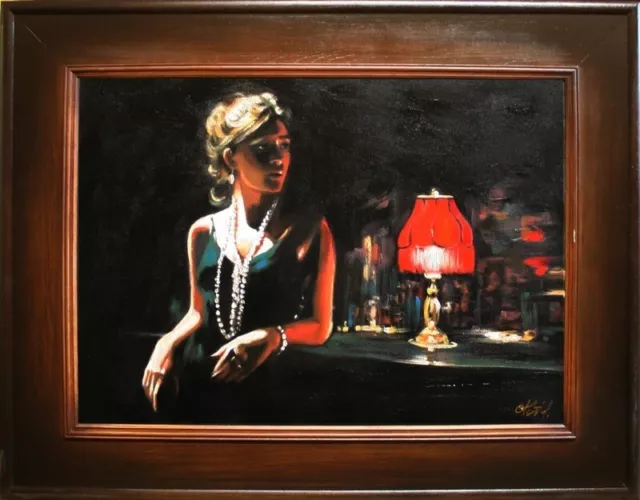 Portrait einer Frau Bar Echte Handarbeit Rahmen Öl Gemälde Bild Bilder G10002