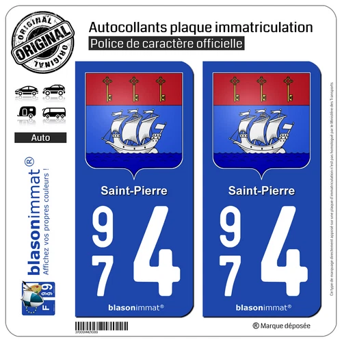 2 Autocollants Département 974 Réunion - Vinyle Haute Qualité Anti-UV - Pour Voiture, Caravane, Intérieur - 13