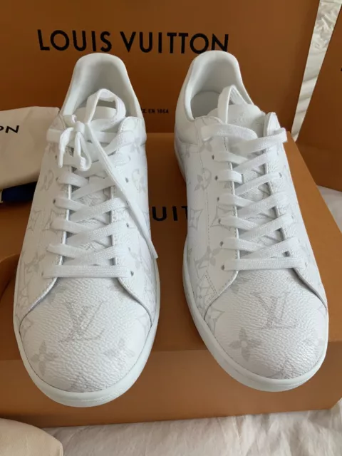 LOUIS VUITTON Mens Calfskin Monogram Luxembourg Sneakers 7.5 White 707515