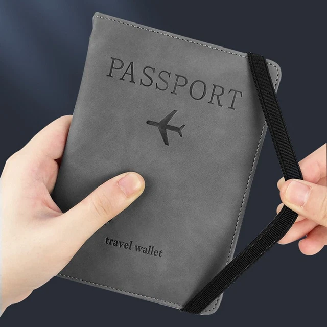 Porta Passaporto VULKIT Con Supporto AirTag - Pelle Vegana, Blocco RFID, Grigio - Foto 2