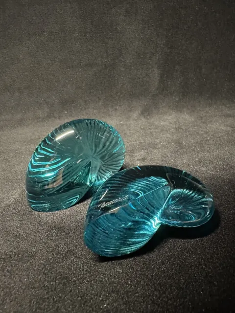 Teal Blue Crystal Nautilus Sea Shell  by Baccarat France  Paperweight Figurine