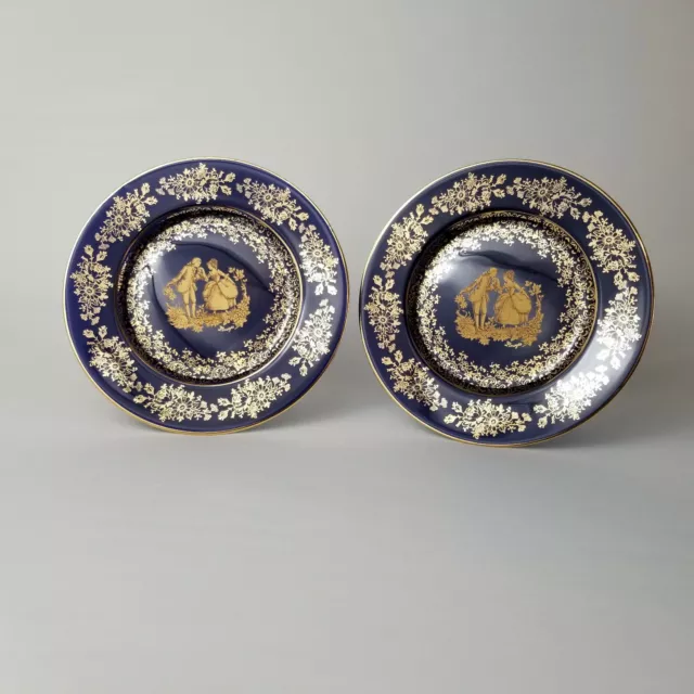 Limoges France Cobalt Blue With Gold Accents Porcelain 6.5” Collector Plates