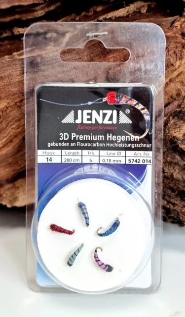 Jenzi Premium 3D Hegene Color G 5 Haken Gr. 14 Nymphe Fluorcarbon 200cm 0,18mm