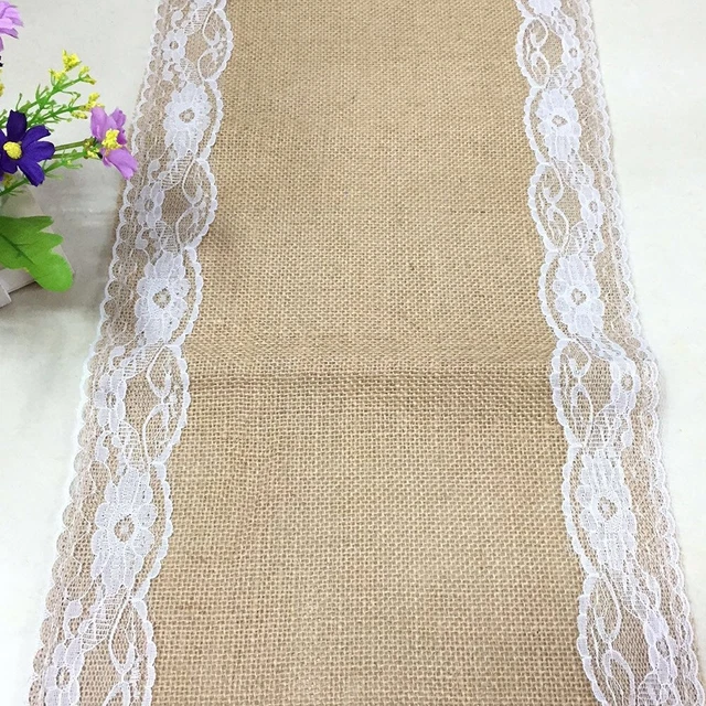 30x275cm Hessian Lace Table Runners Chair Sashes Jute Burlap Sewed Edge Wedding