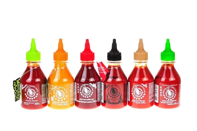 Salsa Sriracha Hot Chili - 6 varietà piccanti - 6 x 200 ml di peperoncino - da assaggiare