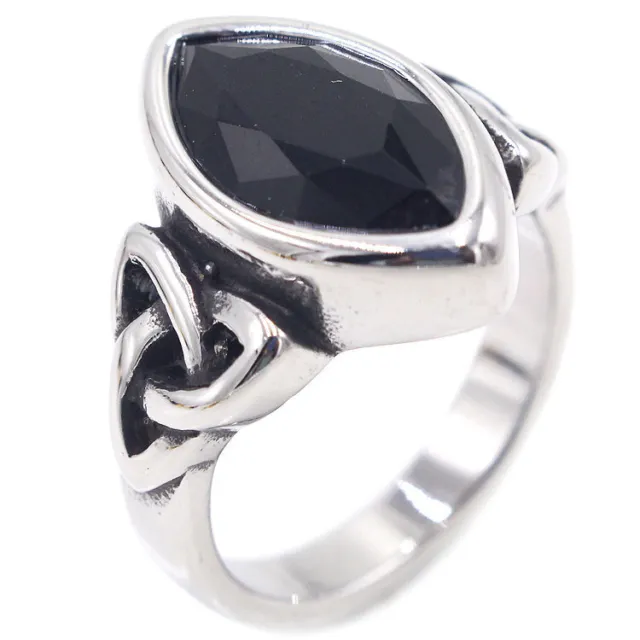 Vintage Viking Celtic Knot Black CZ Wedding Ring Stainless Steel Retro Men Ring