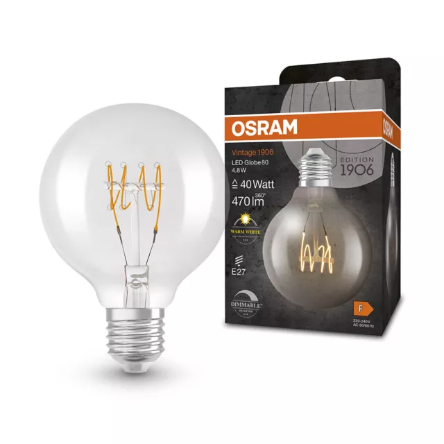 Osram LED Spirale Filament G80 Globe 4,8W = 40W E27 Clair 470lm Chaude Dimmable