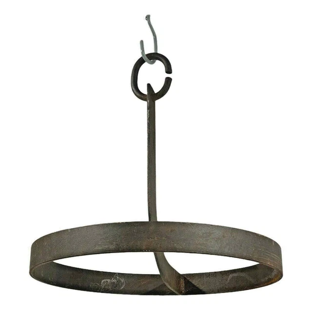 Large Primitive Rustic Heavy Cast Iron Hanging Pot Rack Game Barn Art Tool Rack