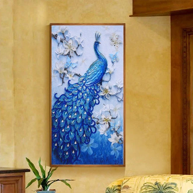 Pfau 5D Diamantmalerei Sonderform Strassbild für Wanddekoration 7