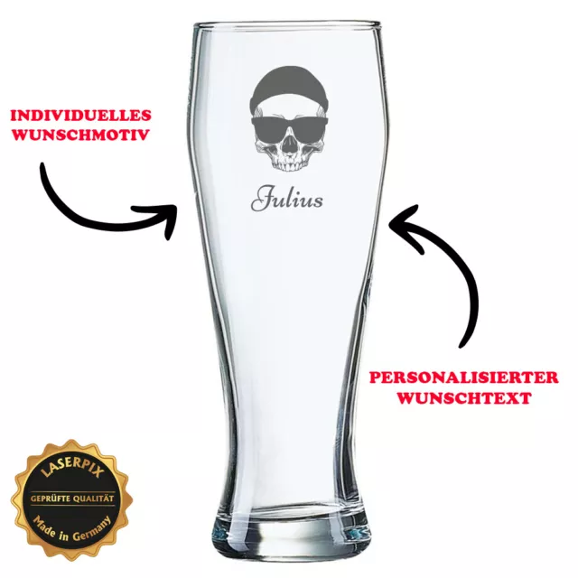 Weizenbierglas mit Gravur Personalisiert Geschenkidee Hipster Brille Name 0,5 l