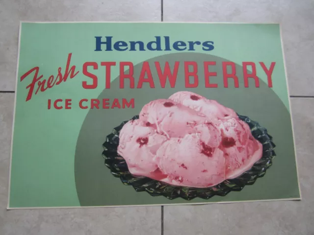 Old Vintage 1950's - HENDLERS - Strawberry ICE CREAM - POSTER / Store SIGN