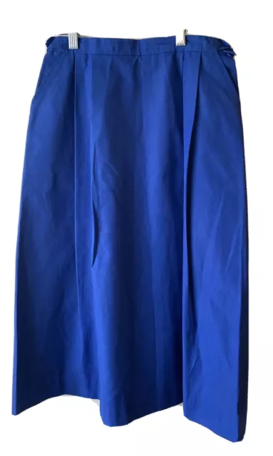 Piece Time Women's Midi Skirt 12 Cotton Blend Blue A-line Pockets Pleats Vintage