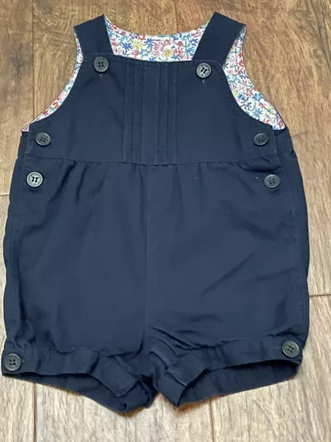 *JOJO MAMAN BEBE  Dungarees Short Romper, Navy - Floral Lining: 9-12 Months VGC*
