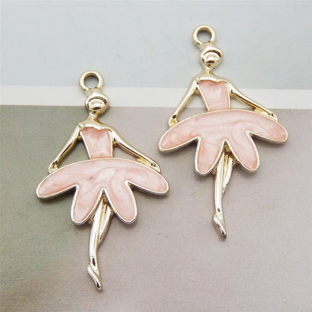 16 Stück Rosa Emaille Metall Legierung Ballerina Schmuck Anhänger Charm 30x18mm