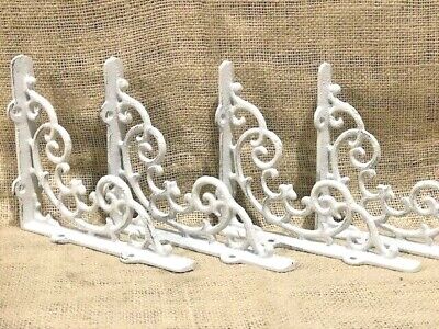 4 Cast Iron Shelf Brackets New Antique Style White 6.5" x 5.5" Corbels Book Wall