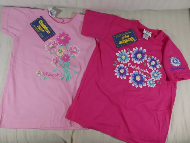 2 Vintage NOS Oshkosh BGosh Girls Size 4T Shirts Daisies Flower Graphic NWT R2